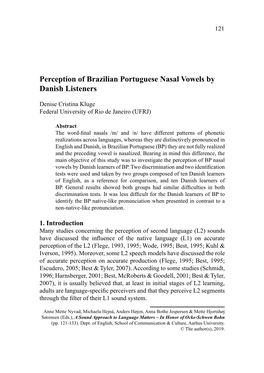 Perception of Brazilian Portuguese Nasal Vowels by Danish Listeners