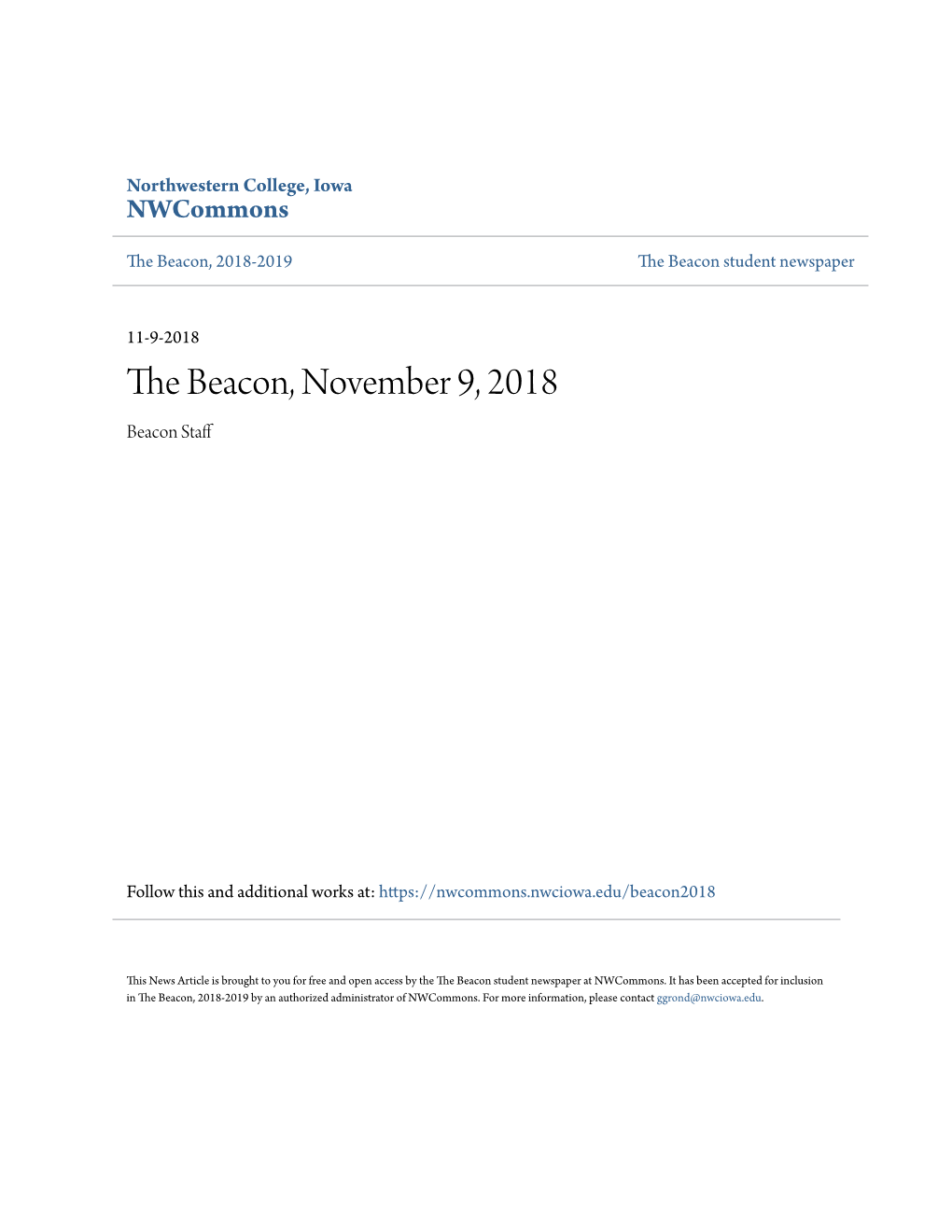 The Beacon, November 9, 2018 Beacon Staff