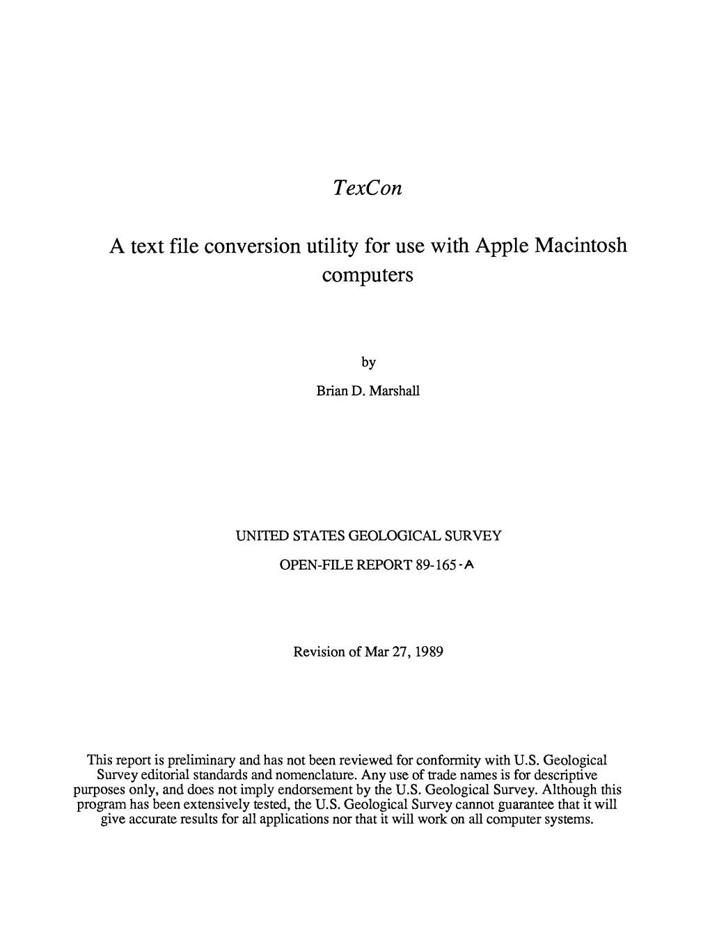 Texcon a Text File Conversion Utility for Use with Apple Macintosh Computers