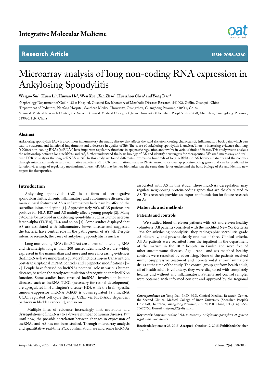 Microarray Analysis of Long Non-Coding RNA Expression In