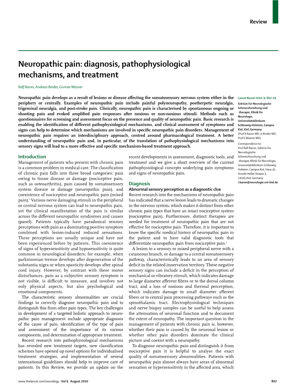 Neuropathic Pain: Diagnosis, Pathophysiological Mechanisms, and Treatment