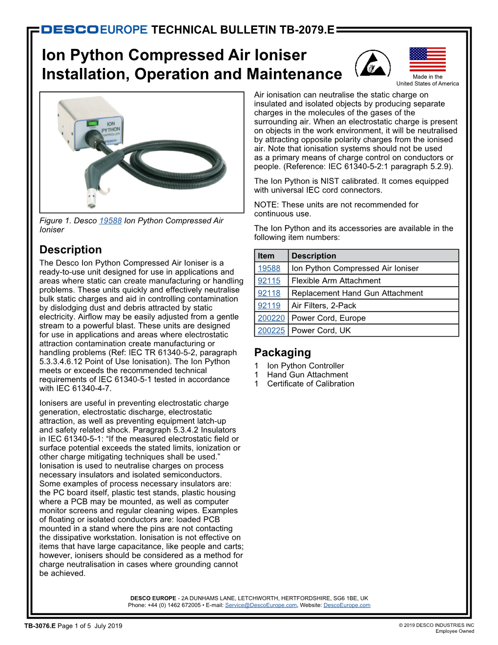 Ion Python Compressed Air Ioniser Installation, Operation And