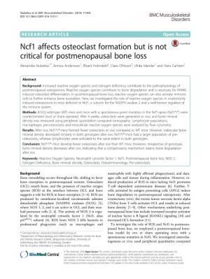Ncf1 Affects Osteoclast Formation but Is Not Critical for Postmenopausal