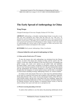 The Early Spread of Anthropology in China