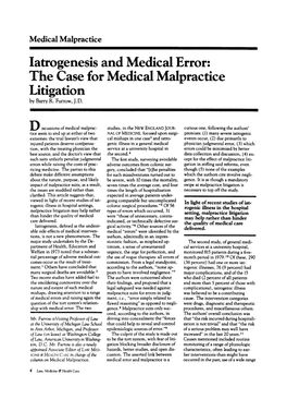 Iatrogenesis and Medical Error: the Case for Medical Malpractice Litigation by Barry R