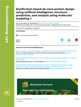 Sonification Based De Novo Protein Design Using Artificial Intelligence, Structure Prediction, and Analysis Using Molecular Modeling