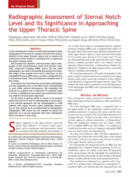 Radiographic Assessment of Sternal Notch Level and Its Significance in Approaching the Upper Thoracic Spine