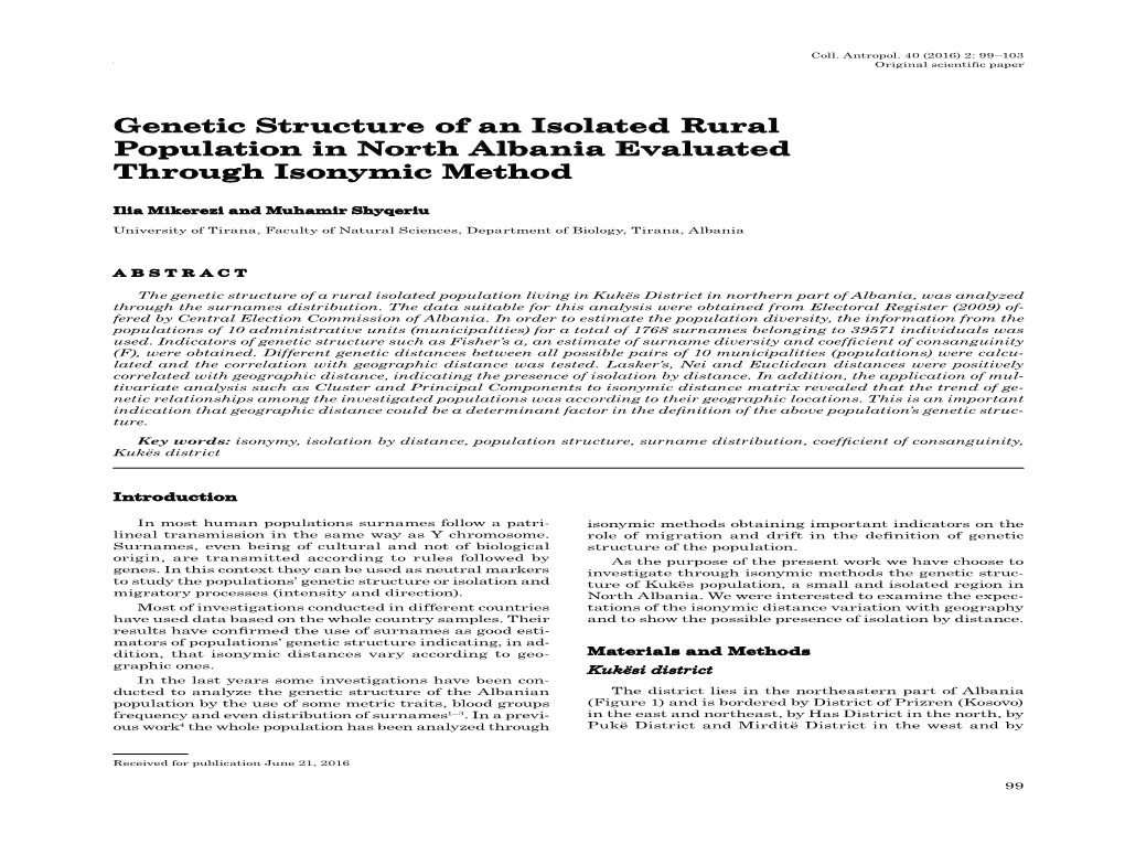 Genetic Structure of an Isolated Rural Population in North Albania