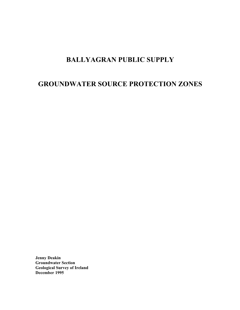 Ballyagran Public Supply Groundwater Source Protection Zones