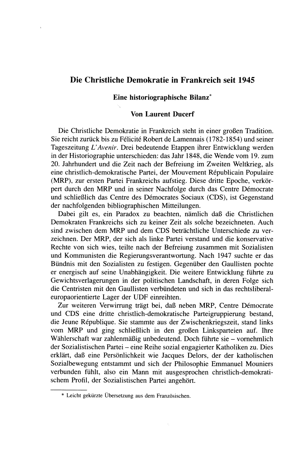 Die Christliche Demokratie in Frankreich Seit 1945