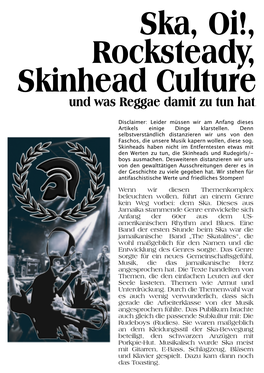 Ska, Oi!, Rocksteady, Skinhead Culture Und Was Reggae Damit Zu Tun Hat