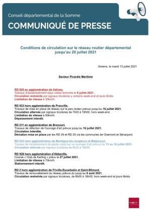 Conditions De Circulation Sur Le Réseau Routier Départemental Jusqu'au 20