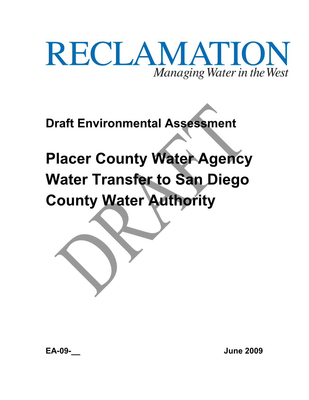 Placer County Water Agency Water Transfer to San Diego County Water Authority