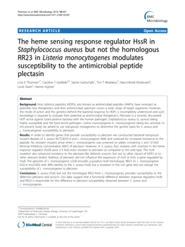 The Heme Sensing Response Regulator Hssr in Staphylococcus Aureus