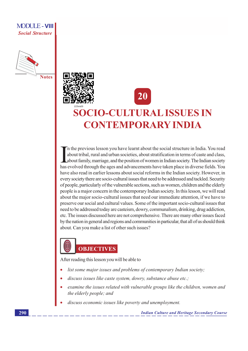 20 Socio-Cultural Issues in Contemporary India