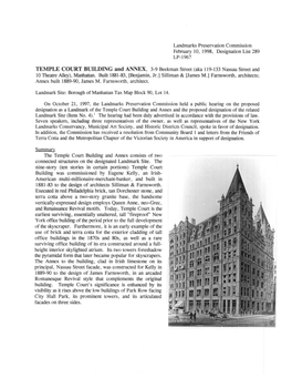TEMPLE COURT BUILDING and ANNEX, 3-9 Beekman Street (Aka 119-133 Nassau Street and 10 Theatre Alley), Manhattan