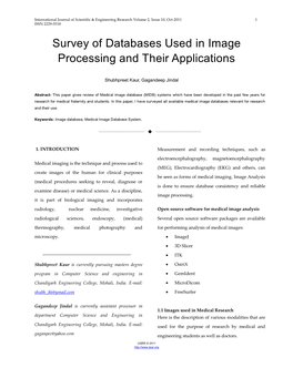 Survey of Databases Used in Image Processing and Their Applications