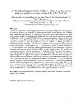 A Validated Multi-Agent Simulation Test Bed to Evaluate Congestion Pricing Policies on Population Segments by Time-Of-Day in New York City