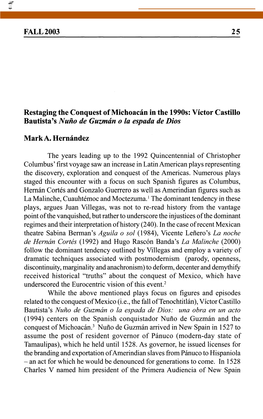 FALL 2003 25 Restaging the Conquest of Michoacán in The