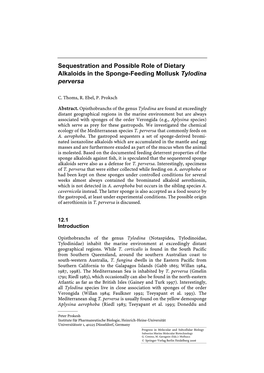 Sequestration and Possible Role of Dietary Alkaloids in the Sponge-Feeding Mollusk Tylodina Perversa