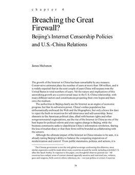 Breaching the Great Firewall? Beijing’S Internet Censorship Policies and U.S.-China Relations