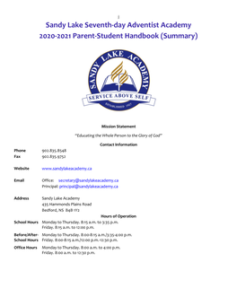 SLA Parent-Student Handbook Summary