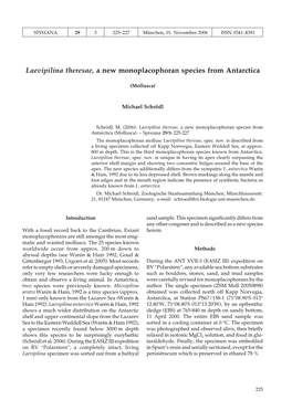 Laevipilina Theresae, a New Monoplacophoran Species from Antarctica