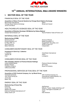 10Th Annual International M&A Award Winners