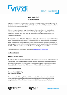 Vivid Music 2015 22 May to 8 June