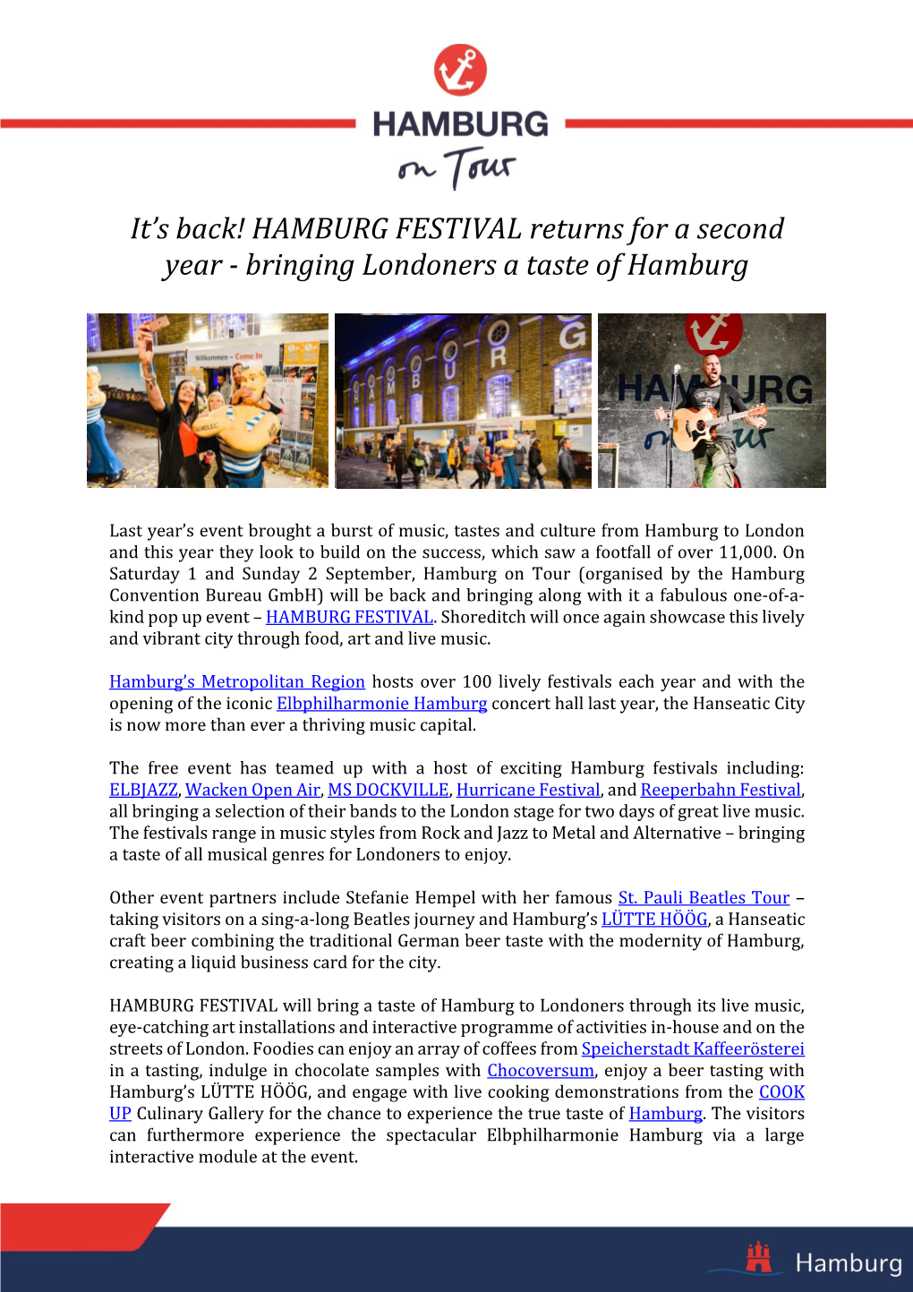 HAMBURG FESTIVAL Returns for a Second Year - Bringing Londoners a Taste of Hamburg