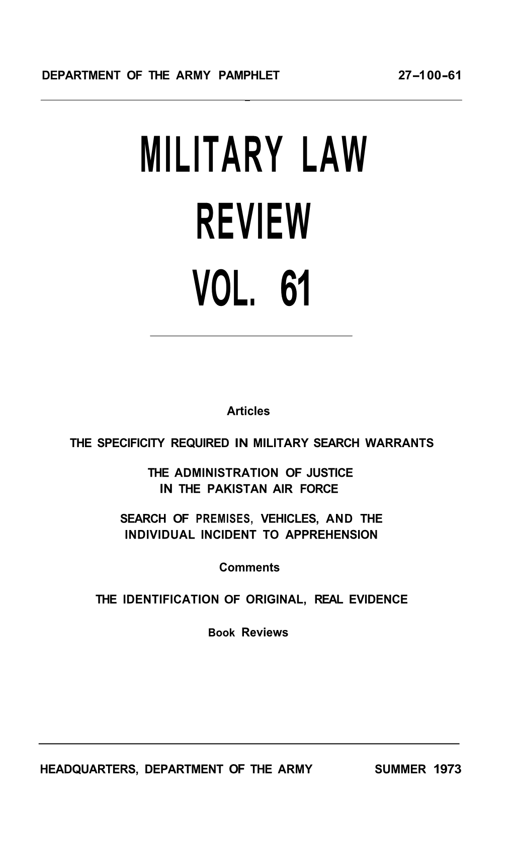 Military Law Review Vol. 61