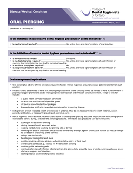 ORAL PIERCING Date of Publication: May 19, 2015