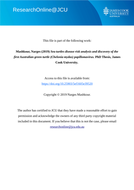 Sea Turtles Disease Risk Analysis and Discovery of the First Australian Green Turtle (Chelonia Mydas) Papillomavirus