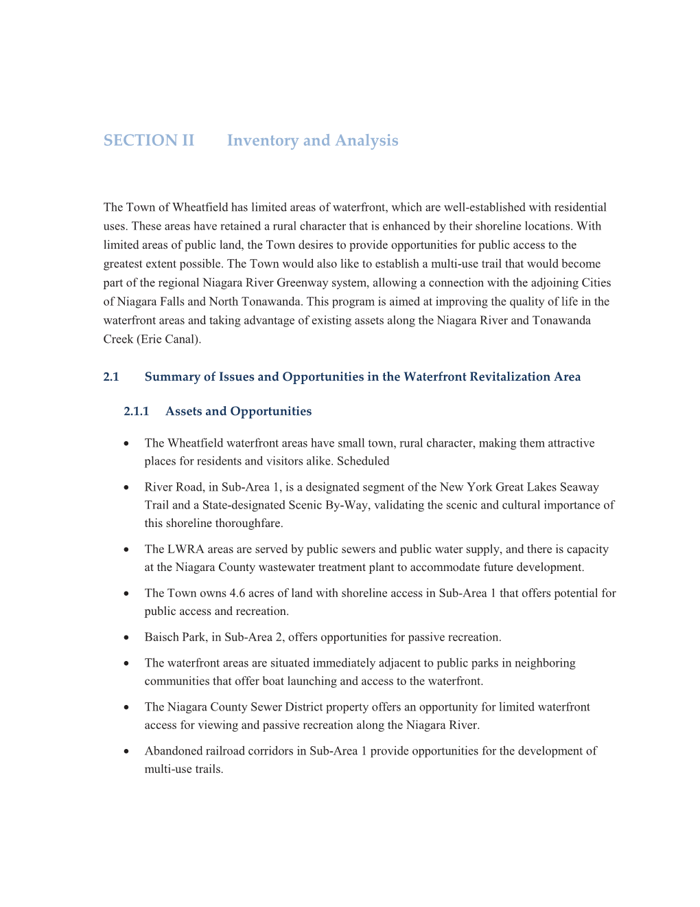 Town of Wheatfield Section II. Inventory and Analysis