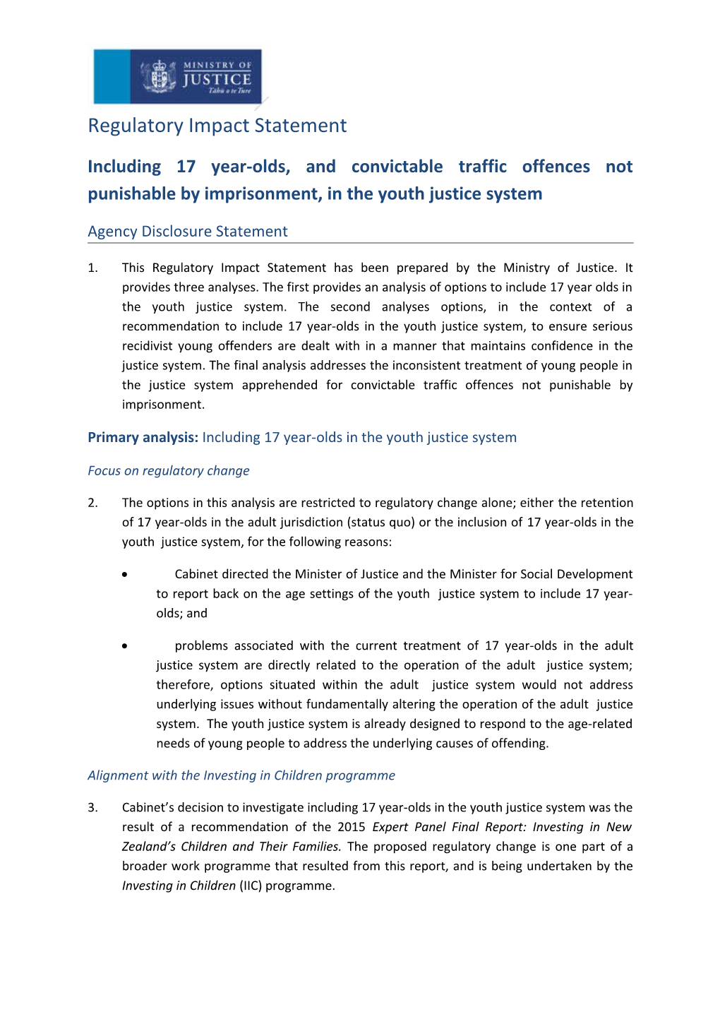 Regulatory Impact Statement