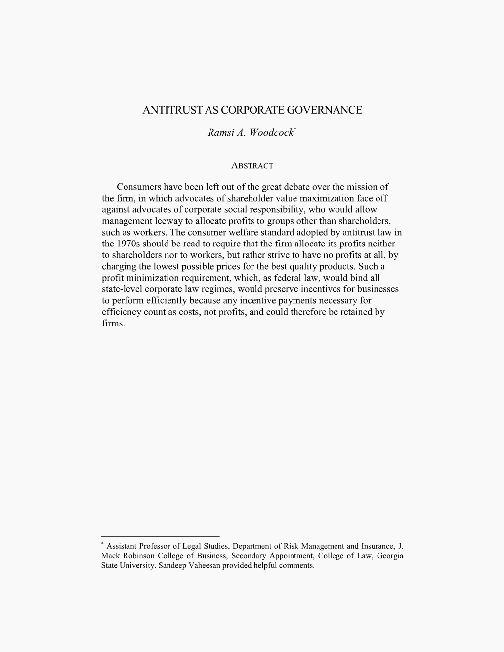 Antitrust As Corporate Governance