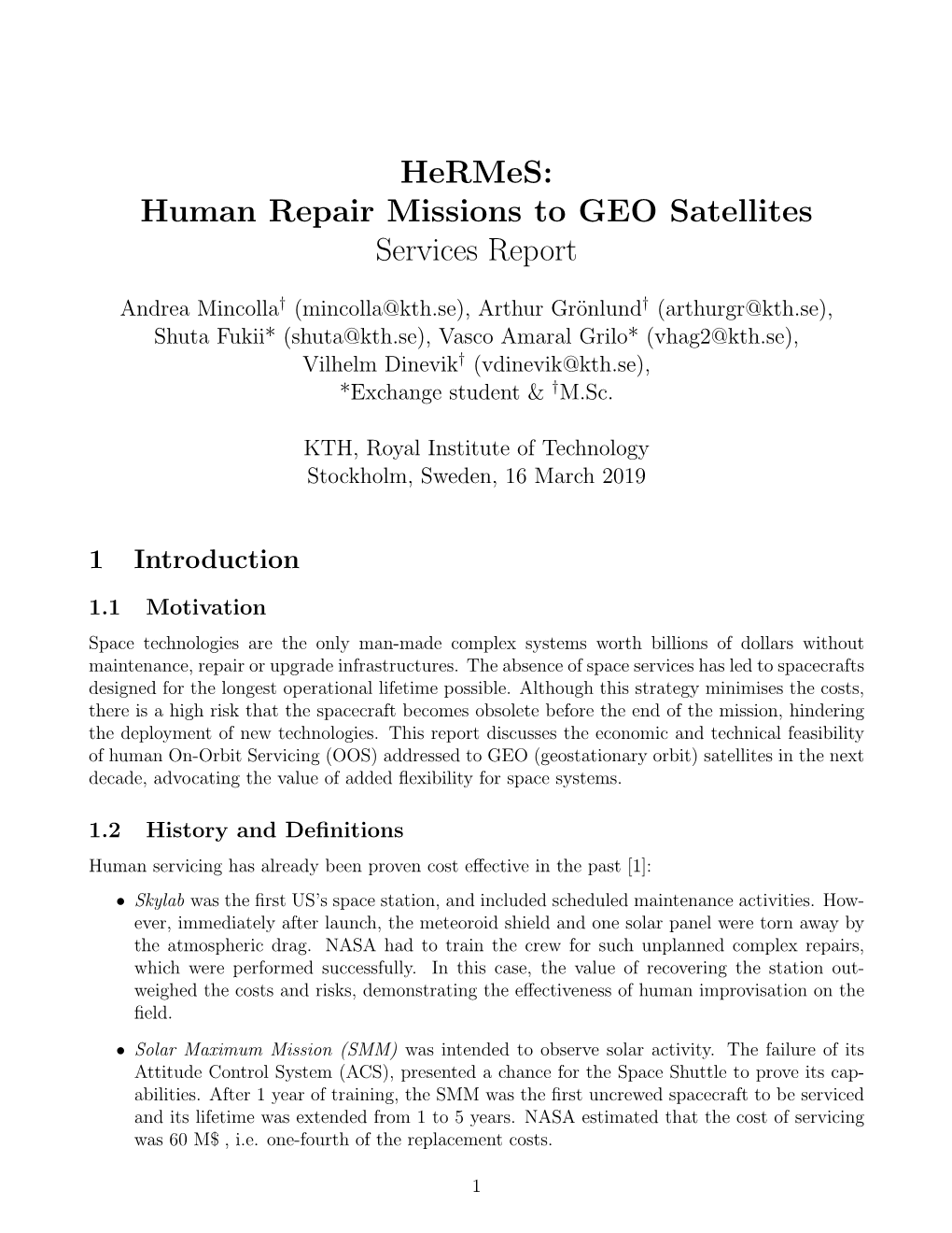 Human Repair Missions to GEO Satellites Services Report