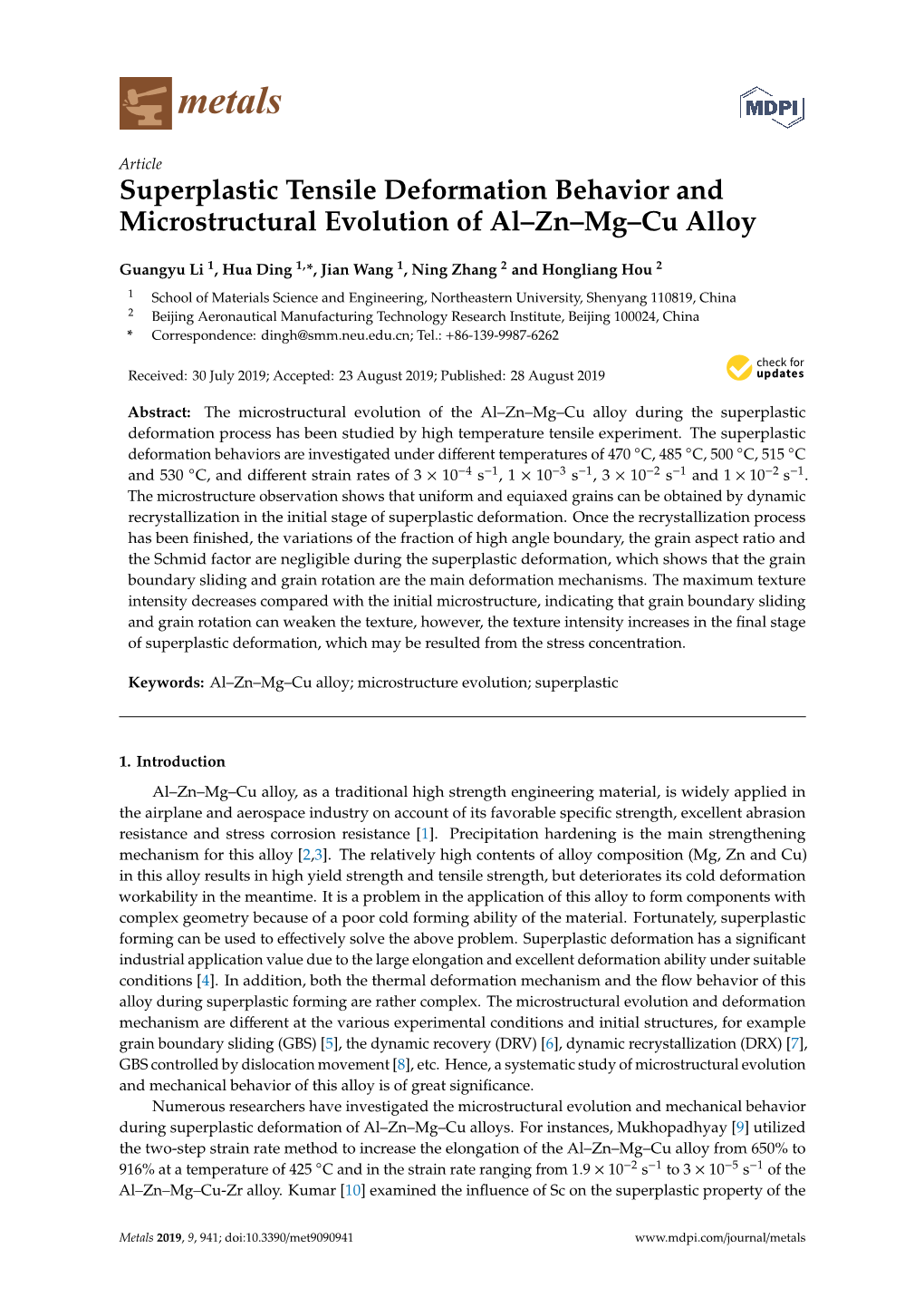 Superplastic Tensile Deformation Behavior and Microstructural Evolution of Al–Zn–Mg–Cu Alloy