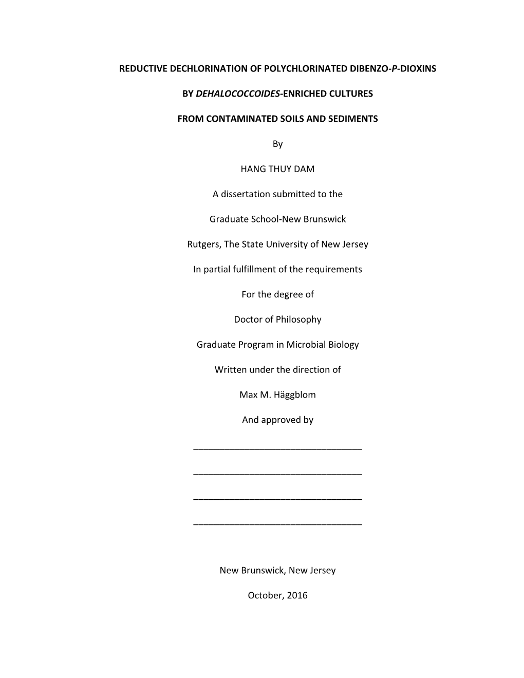 Reductive Dechlorination of Polychlorinated Dibenzo-P-Dioxins