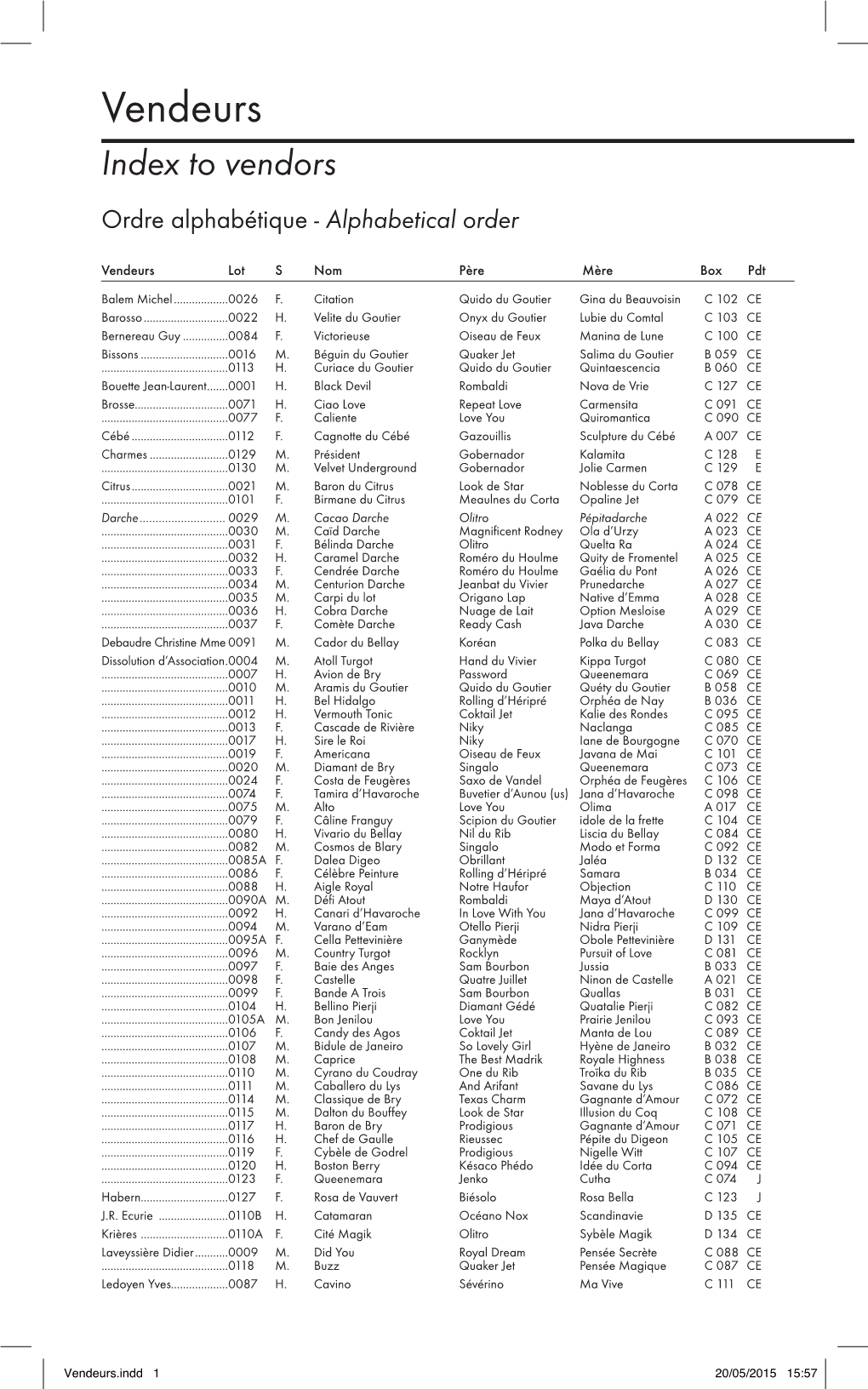 Vendeurs Index to Vendors Ordre Alphabétique - Alphabetical Order