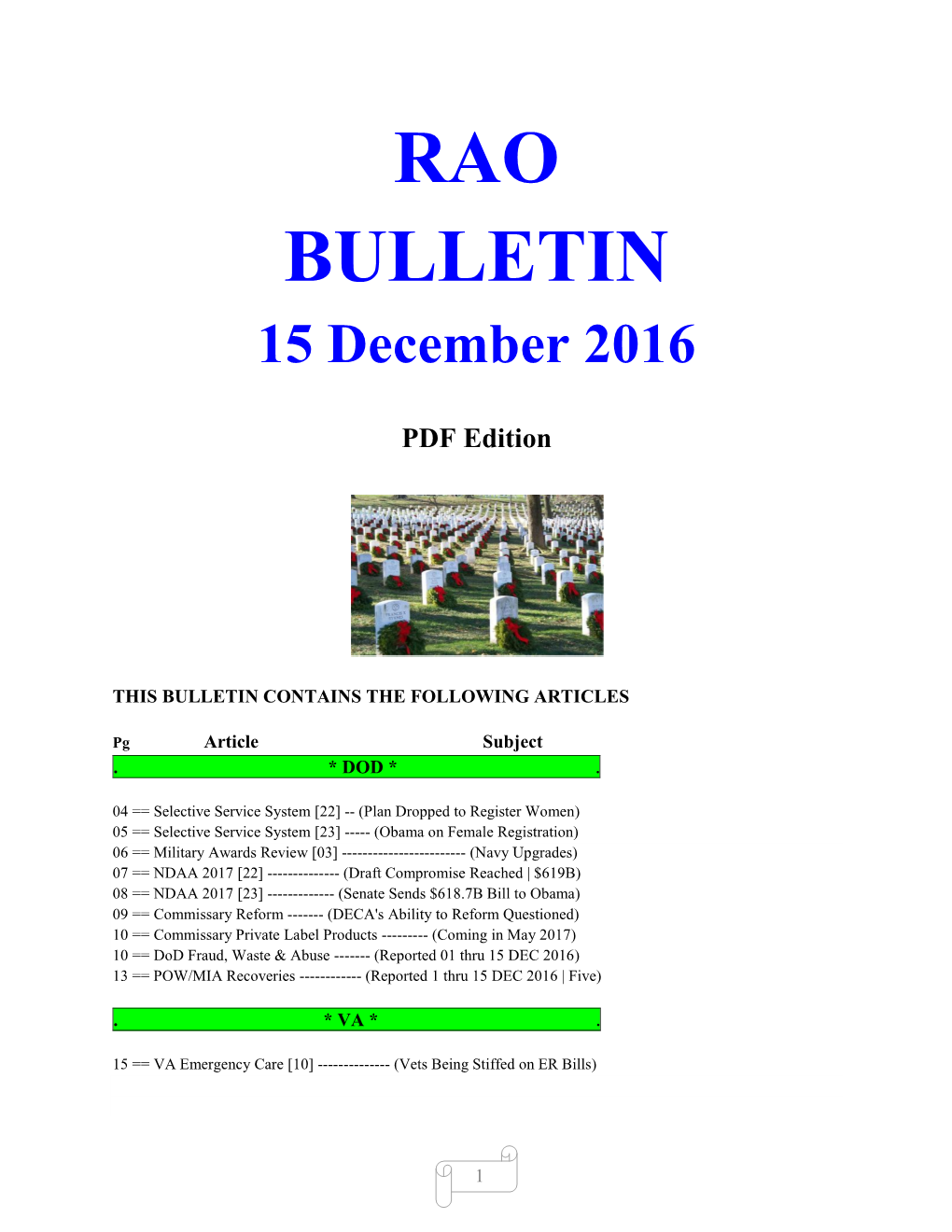 RAO BULLETIN 15 December 2016