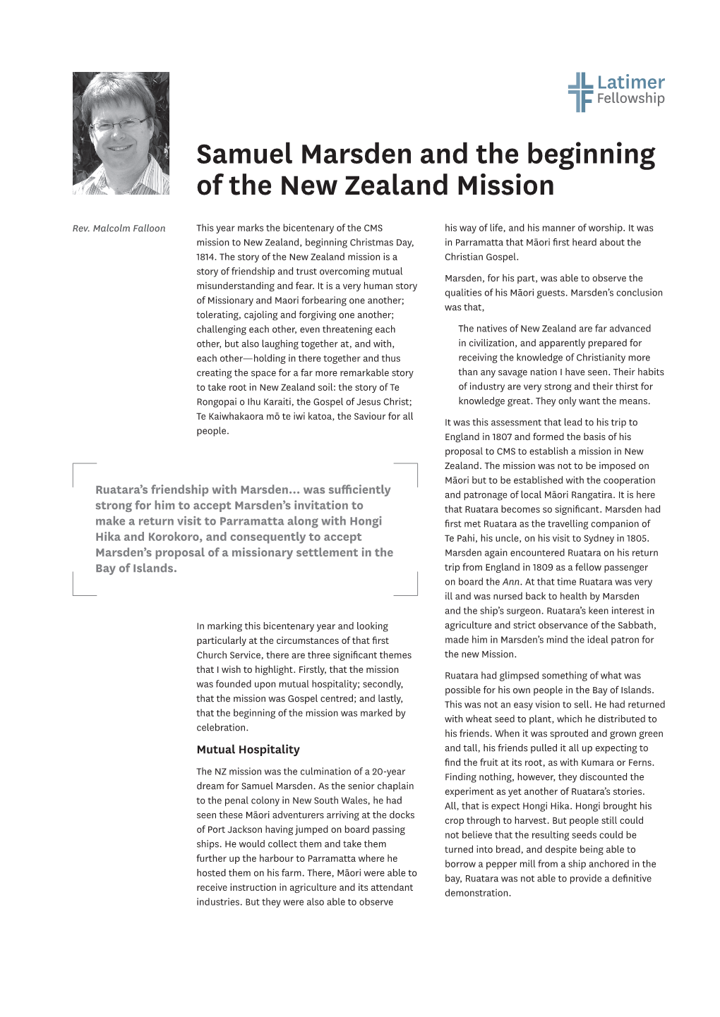 Samuel Marsden and the Beginning of the New Zealand Mission