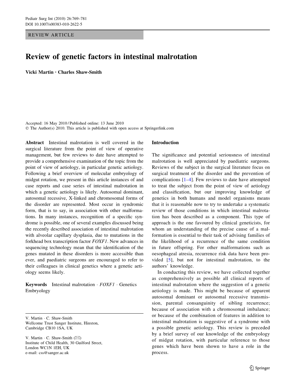 Review of Genetic Factors in Intestinal Malrotation