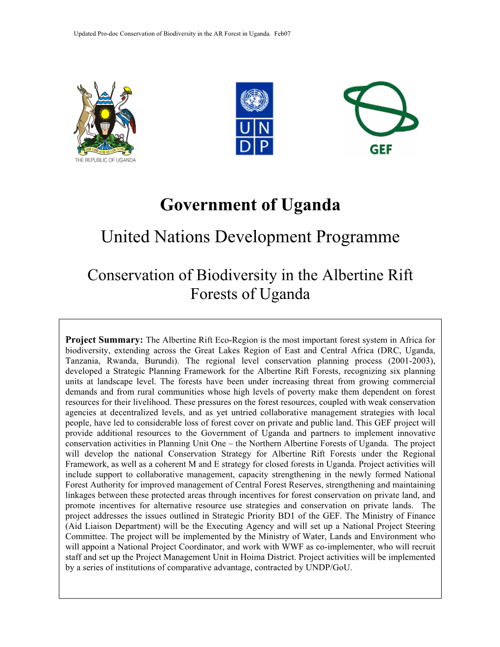 Government of Uganda United Nations Development Programme