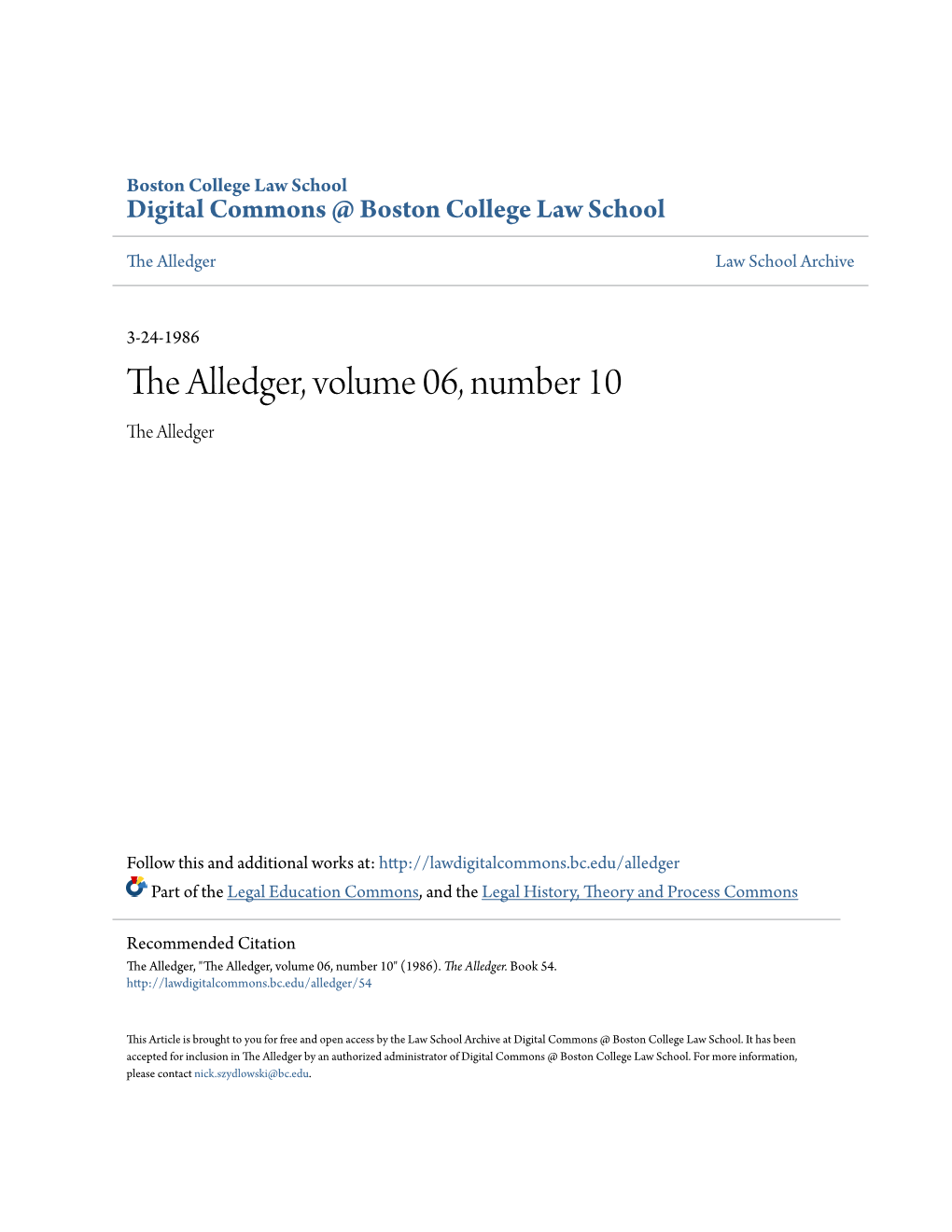 The Alledger, Volume 06, Number 10 the Alledger