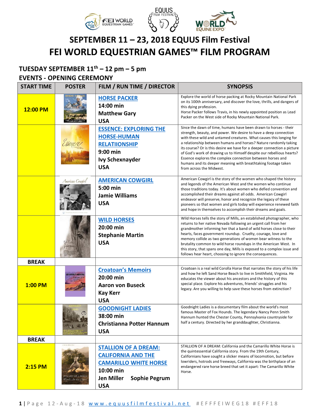 Fei World Equestrian Games™ Film Program