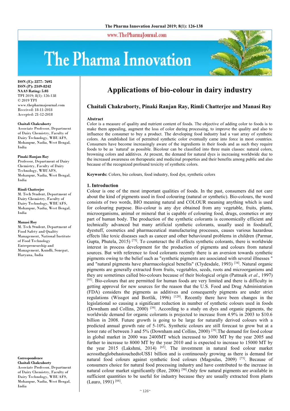 Applications of Bio-Colour in Dairy Industry