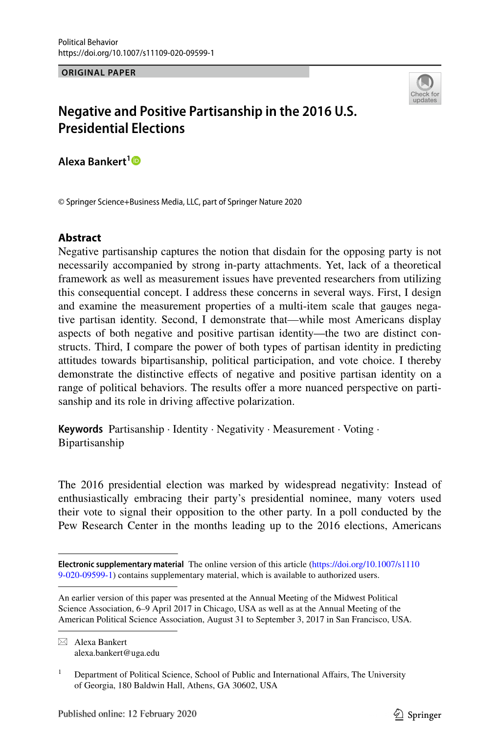 Negative and Positive Partisanship in the 2016 U.S. Presidential Elections