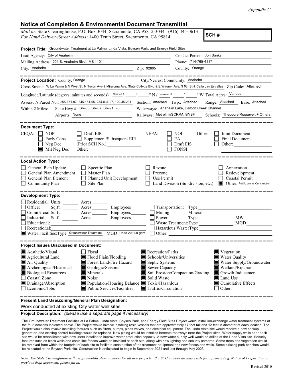 Notice of Completion & Environmental Document Transmittal