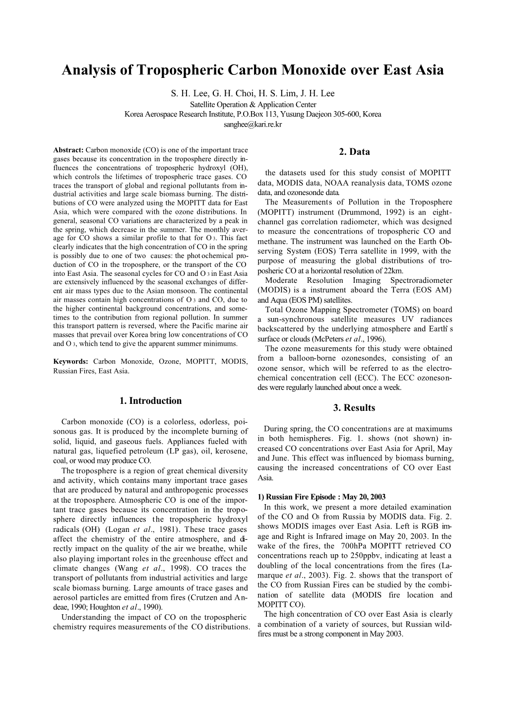 Analysis of Tropospheric Carbon Monoxide Over East Asia